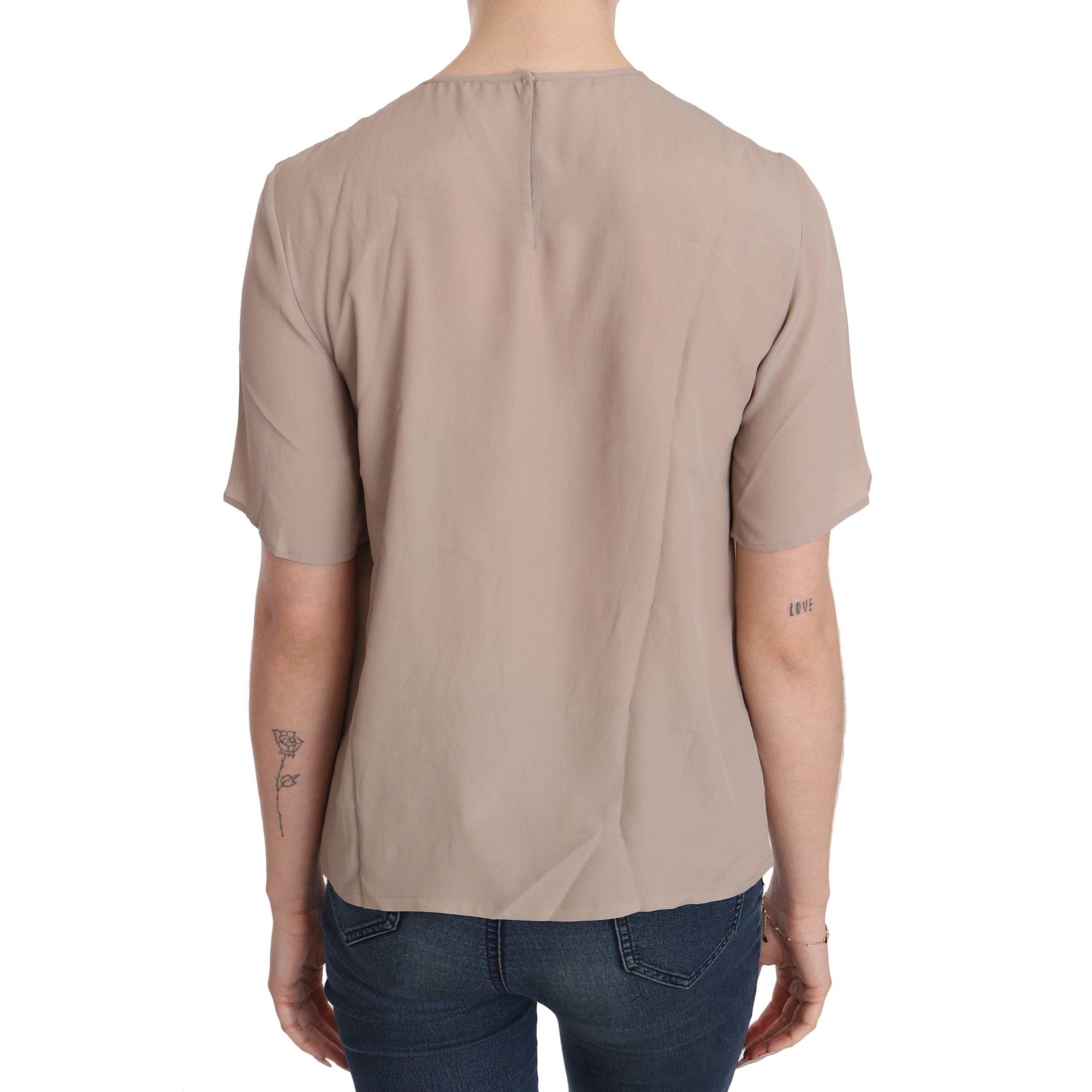 Dolce & Gabbana Elegant Beige Silk Blend Crew Neck Blouse