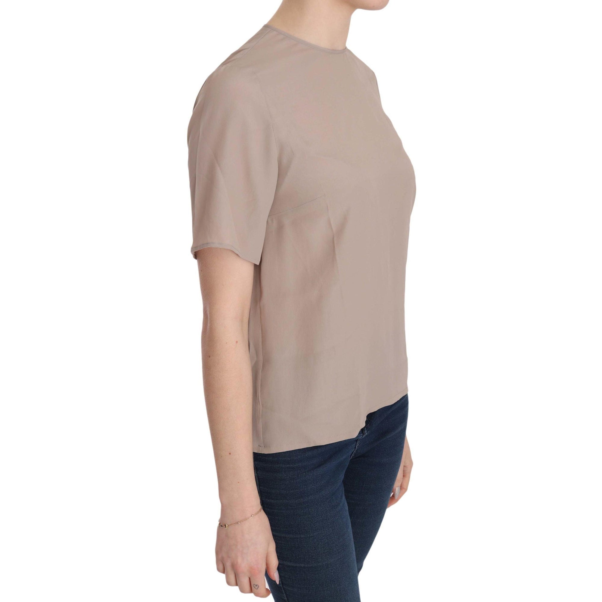 Dolce & Gabbana Elegant Beige Silk Blend Crew Neck Blouse