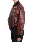 Dolce & Gabbana Red Leopard Bomber Leather Jacket with Crystal Buttons