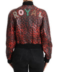 Dolce & Gabbana Red Leopard Bomber Leather Jacket with Crystal Buttons