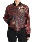 Dolce & Gabbana Red Leopard Bomber Leather Jacket with Crystal Buttons