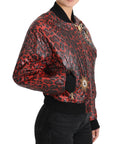 Dolce & Gabbana Red Leopard Bomber Leather Jacket with Crystal Buttons