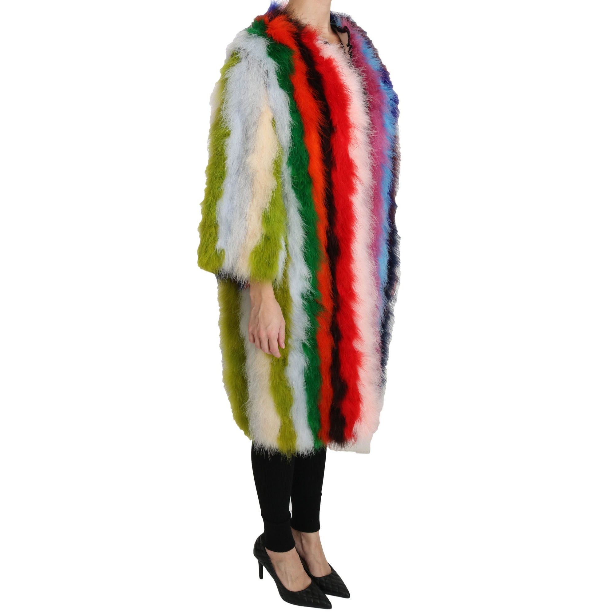 Dolce & Gabbana Elegant Multicolor Feather Long Coat Jacket