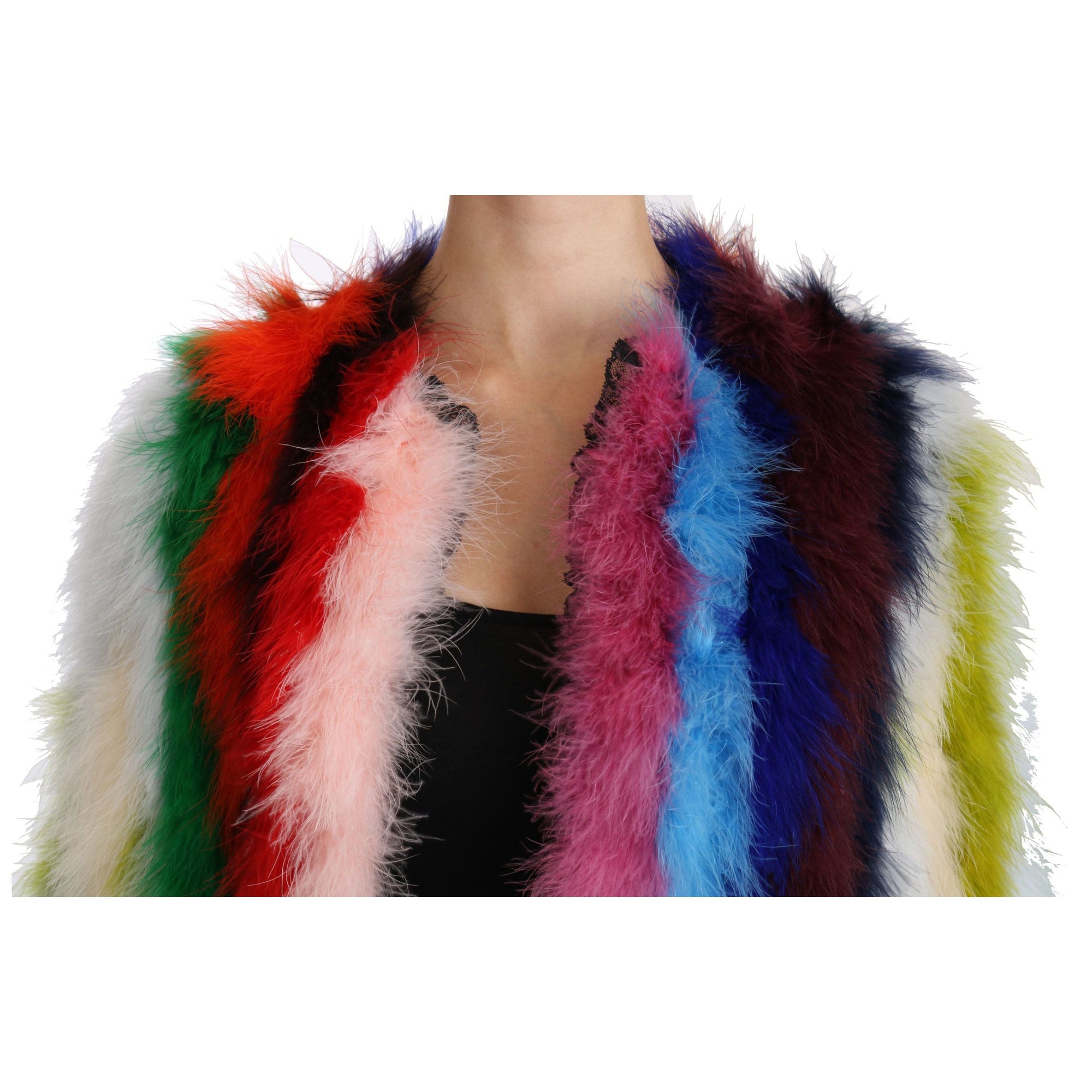 Dolce & Gabbana Elegant Multicolor Feather Long Coat Jacket