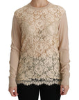 Dolce & Gabbana Elegant Beige Lace Crew Neck Cashmere Blouse