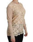 Dolce & Gabbana Elegant Beige Lace Crew Neck Cashmere Blouse