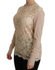 Dolce & Gabbana Elegant Beige Lace Crew Neck Cashmere Blouse