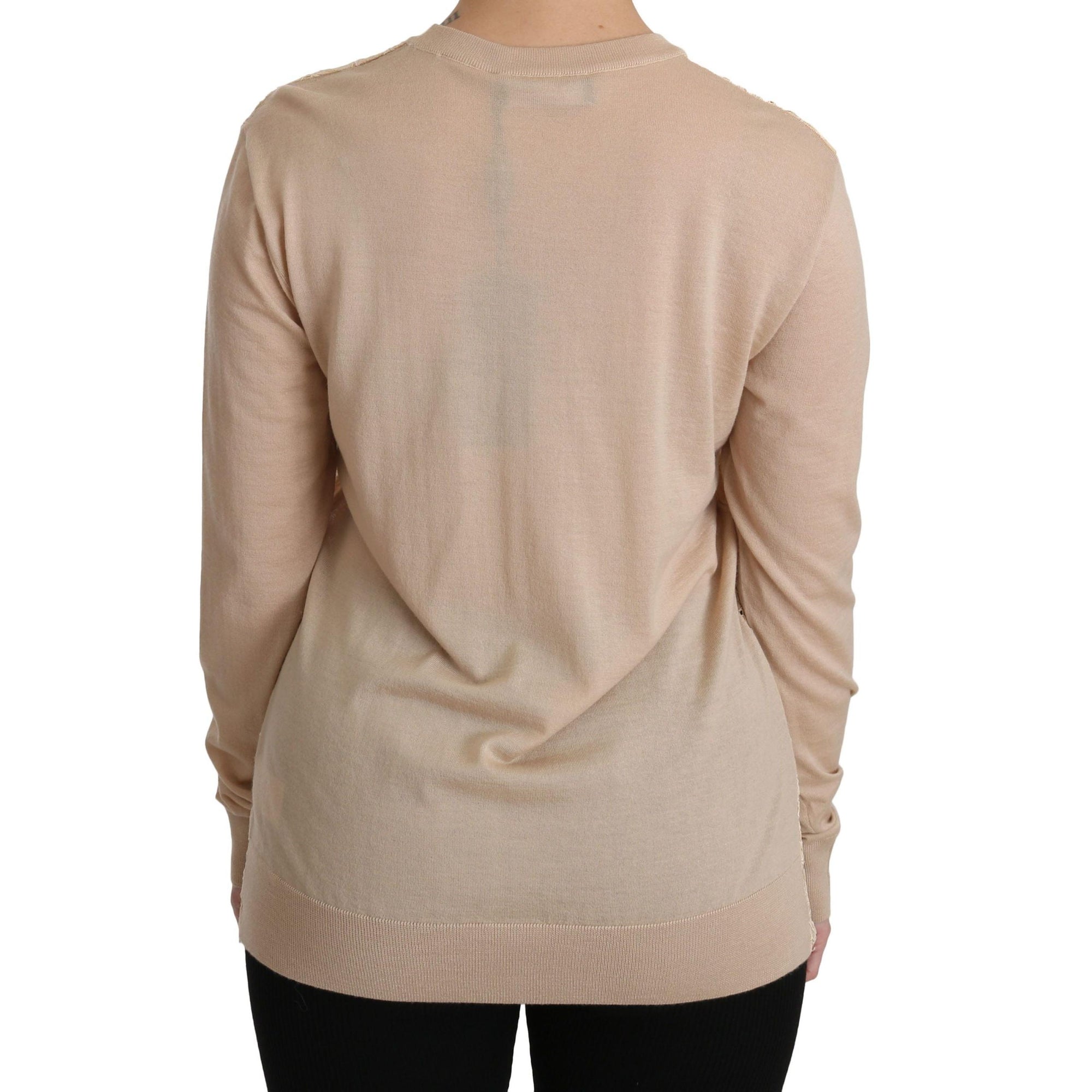 Dolce & Gabbana Elegant Beige Lace Crew Neck Cashmere Blouse