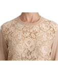 Dolce & Gabbana Elegant Beige Lace Crew Neck Cashmere Blouse