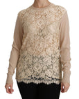 Dolce & Gabbana Elegant Beige Lace Crew Neck Cashmere Blouse
