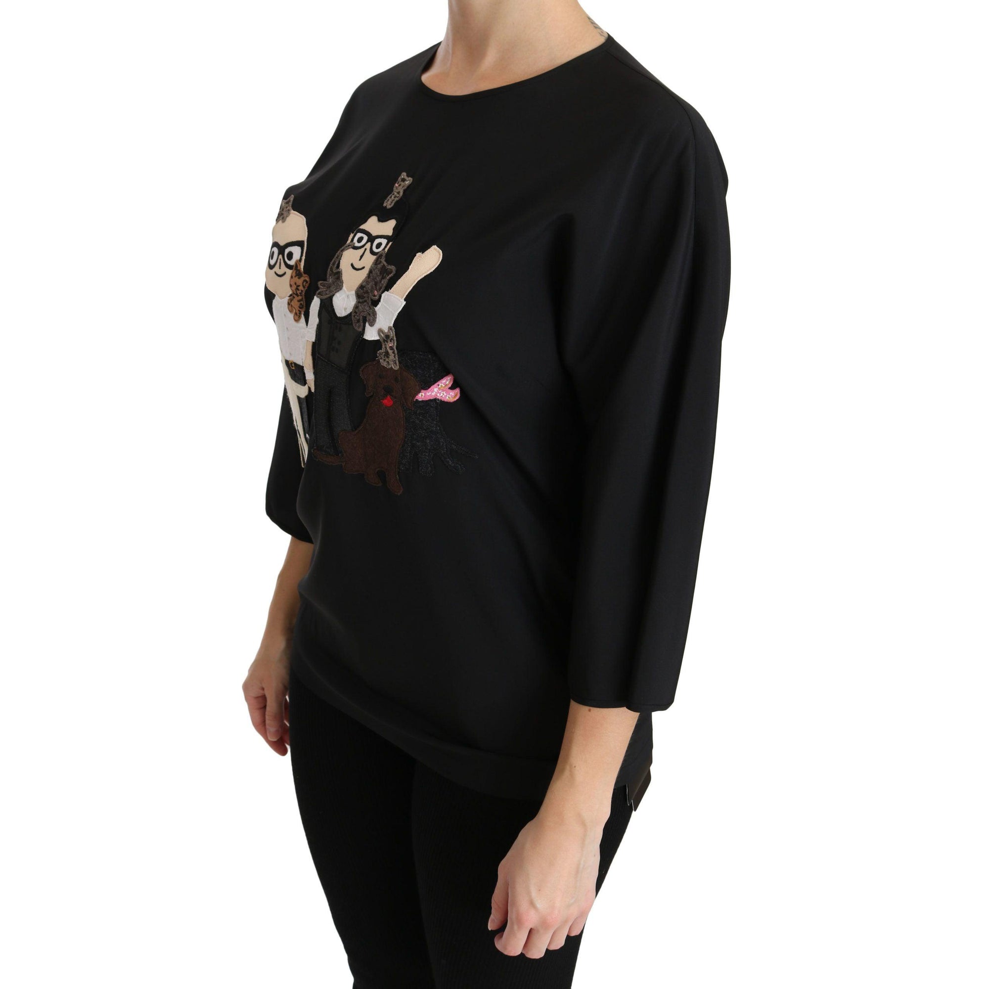 Dolce & Gabbana Elegant Black Silk Stretch Embroidered Top