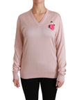 Dolce & Gabbana Pink Floral Silk V-Neck Sweater