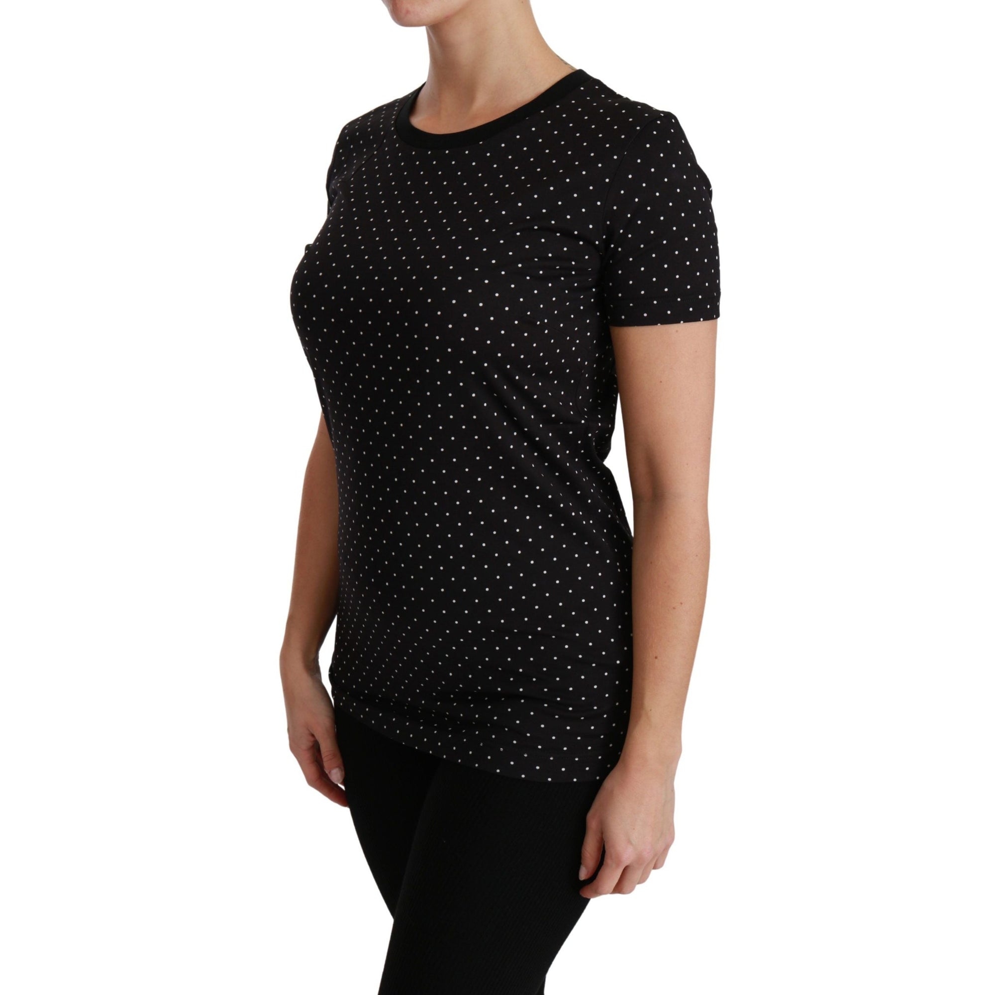 Dolce & Gabbana Chic Black Dotted Crewneck Cotton Tee