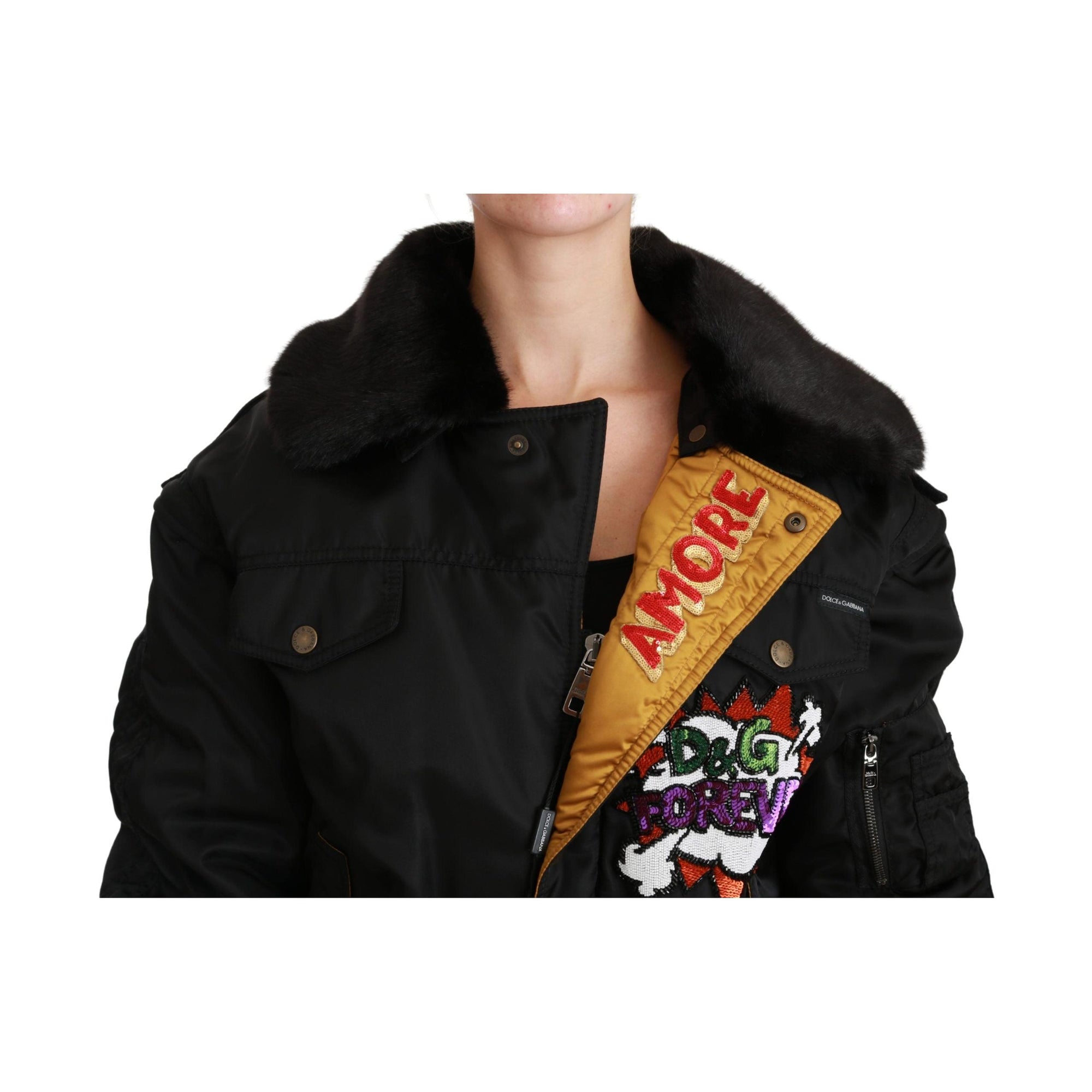 Dolce & Gabbana Elegant Black Bomber Jacket with Detachable Features
