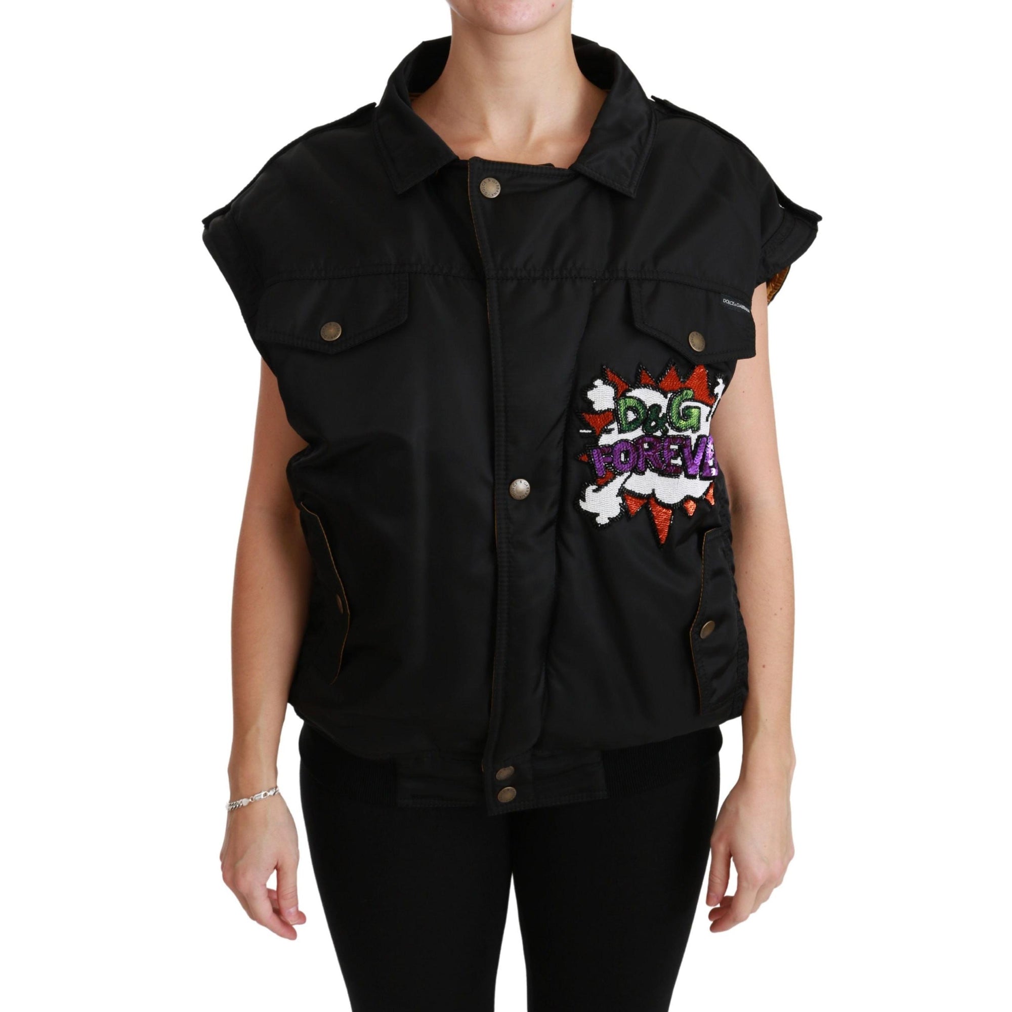 Dolce & Gabbana Elegant Black Bomber Jacket with Detachable Features