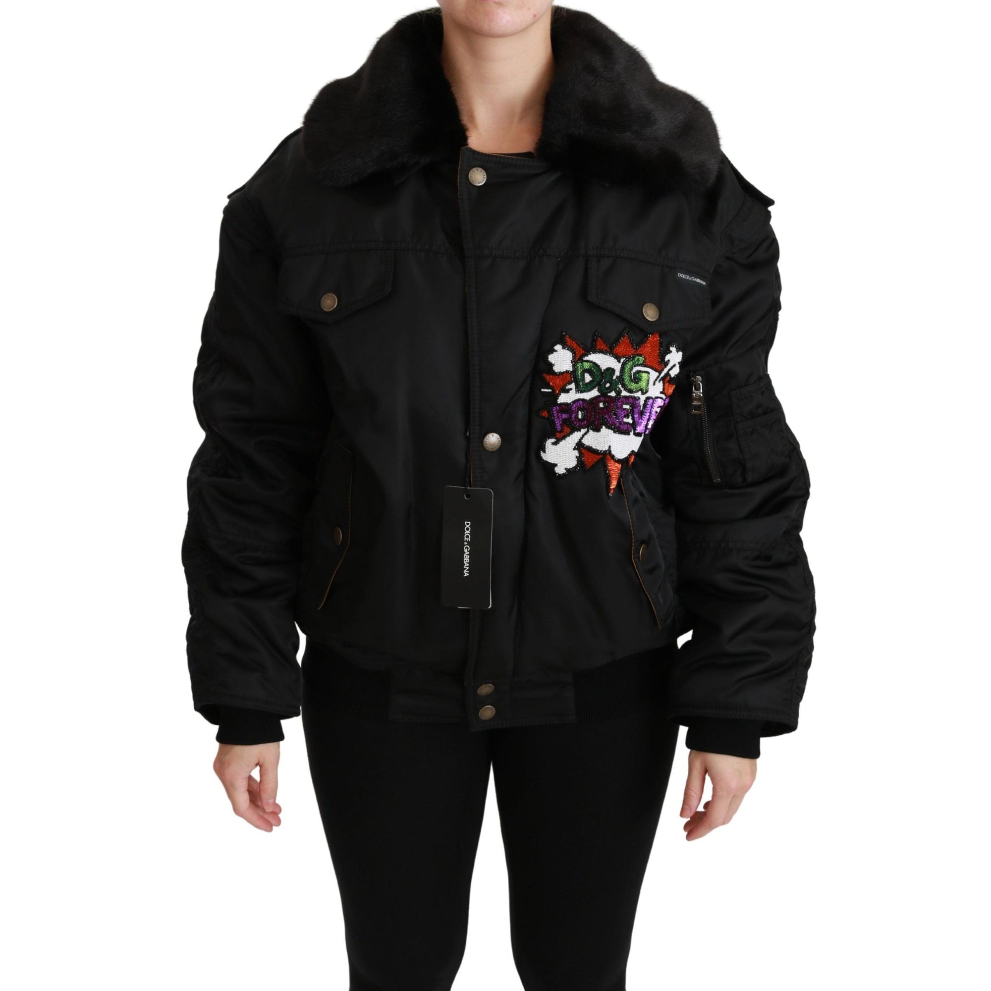 Dolce & Gabbana Elegant Black Bomber Jacket with Detachable Features