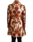 Dolce & Gabbana Elegant Gold Floral Brocade Trench Coat