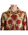 Dolce & Gabbana Elegant Gold Floral Brocade Trench Coat