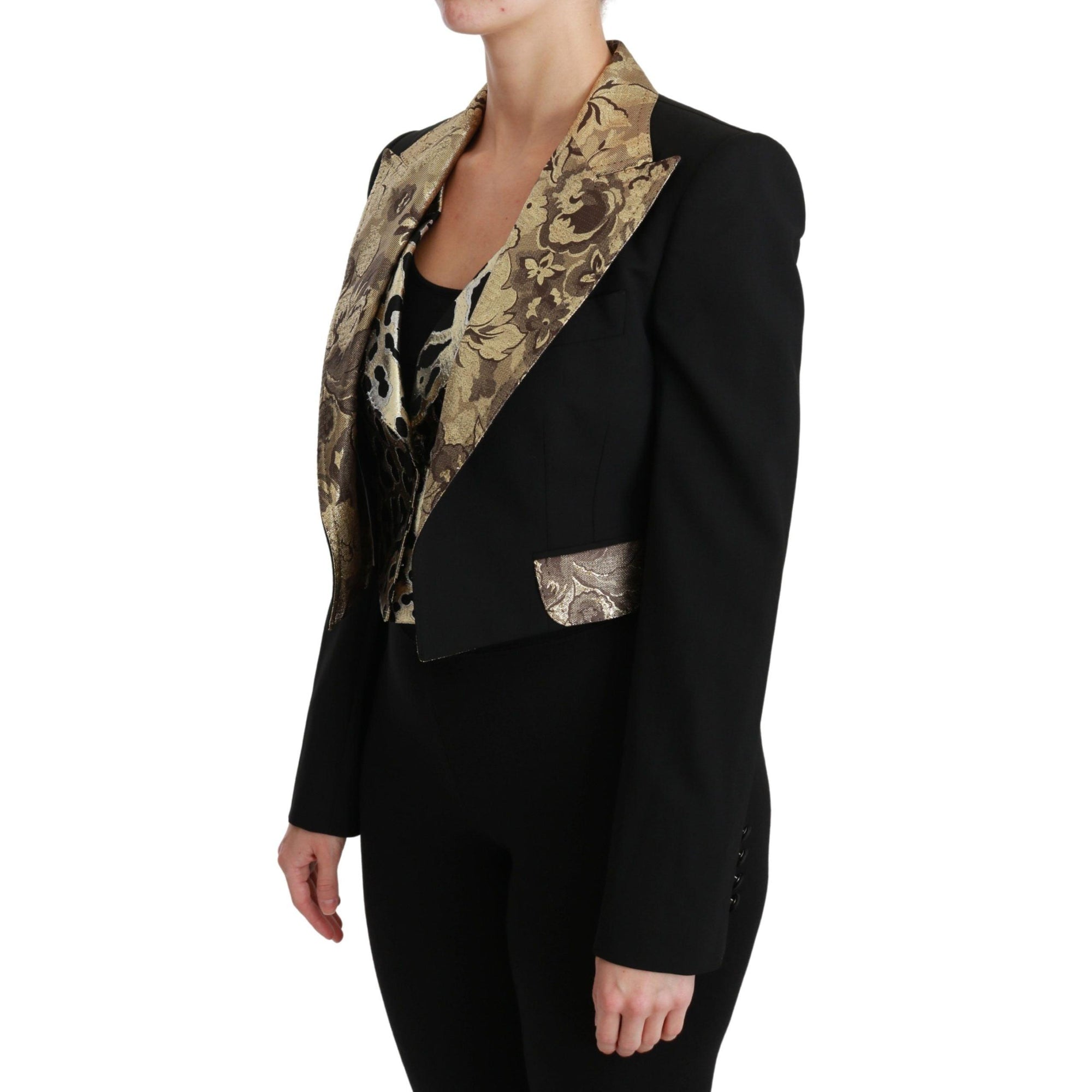 Dolce & Gabbana Opulent Black Gold Floral Jacket and Vest Ensemble