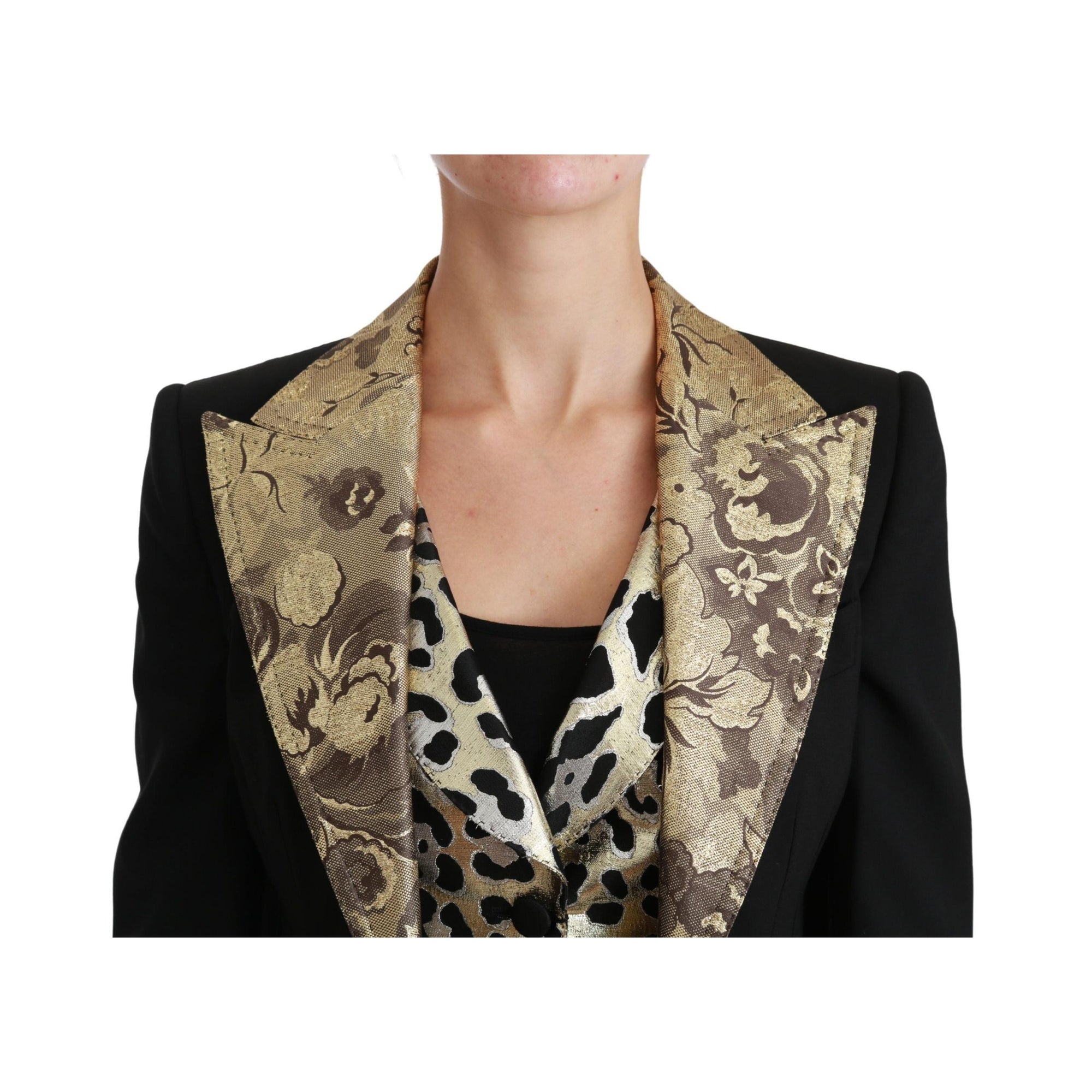 Dolce & Gabbana Opulent Black Gold Floral Jacket and Vest Ensemble