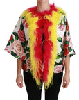 Dolce & Gabbana Elegant Floral Cape Jacket with Fur Details