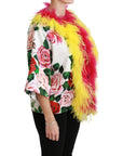Dolce & Gabbana Elegant Floral Cape Jacket with Fur Details