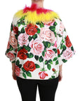 Dolce & Gabbana Elegant Floral Cape Jacket with Fur Details