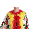 Dolce & Gabbana Elegant Floral Cape Jacket with Fur Details