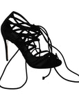 Dolce & Gabbana Elegant Black Suede Stiletto Ankle Strap Sandals