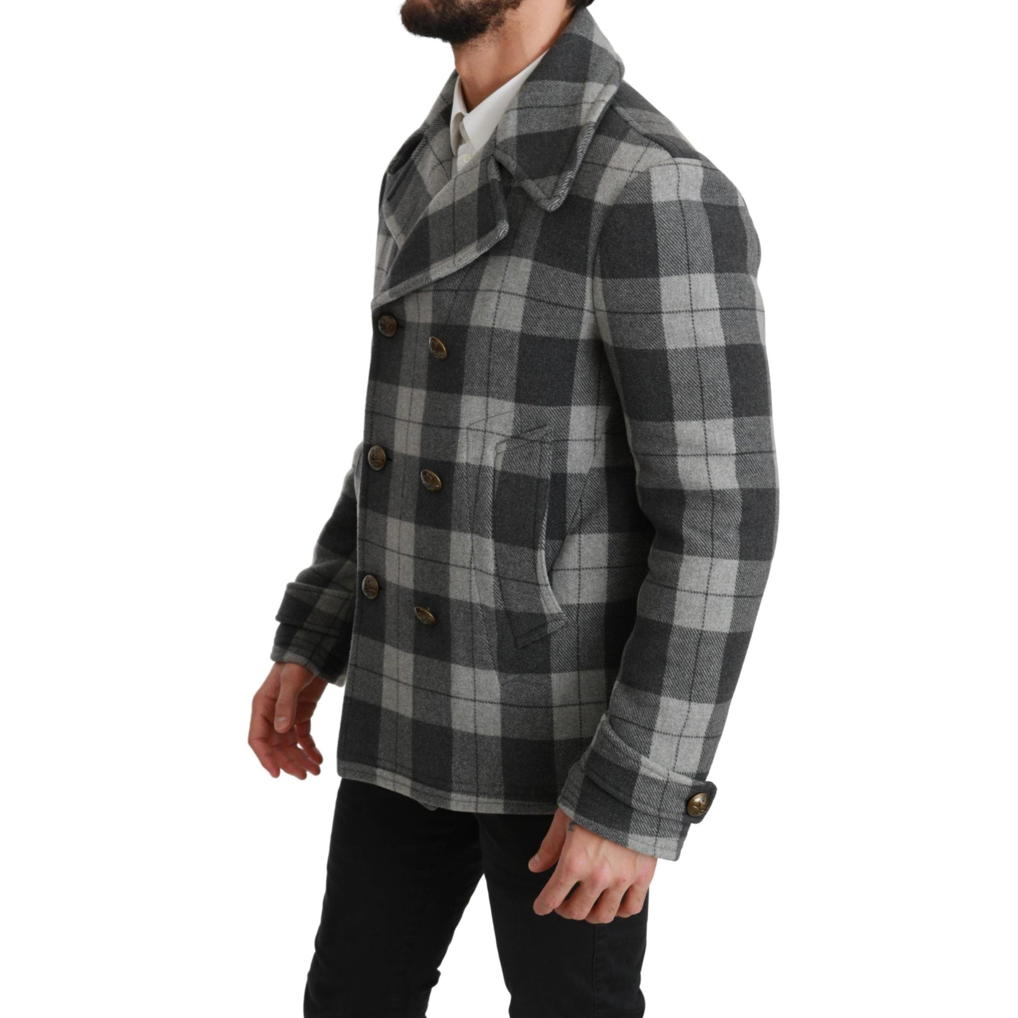 Dolce & Gabbana Elegant Gray Check Double Breasted Coat