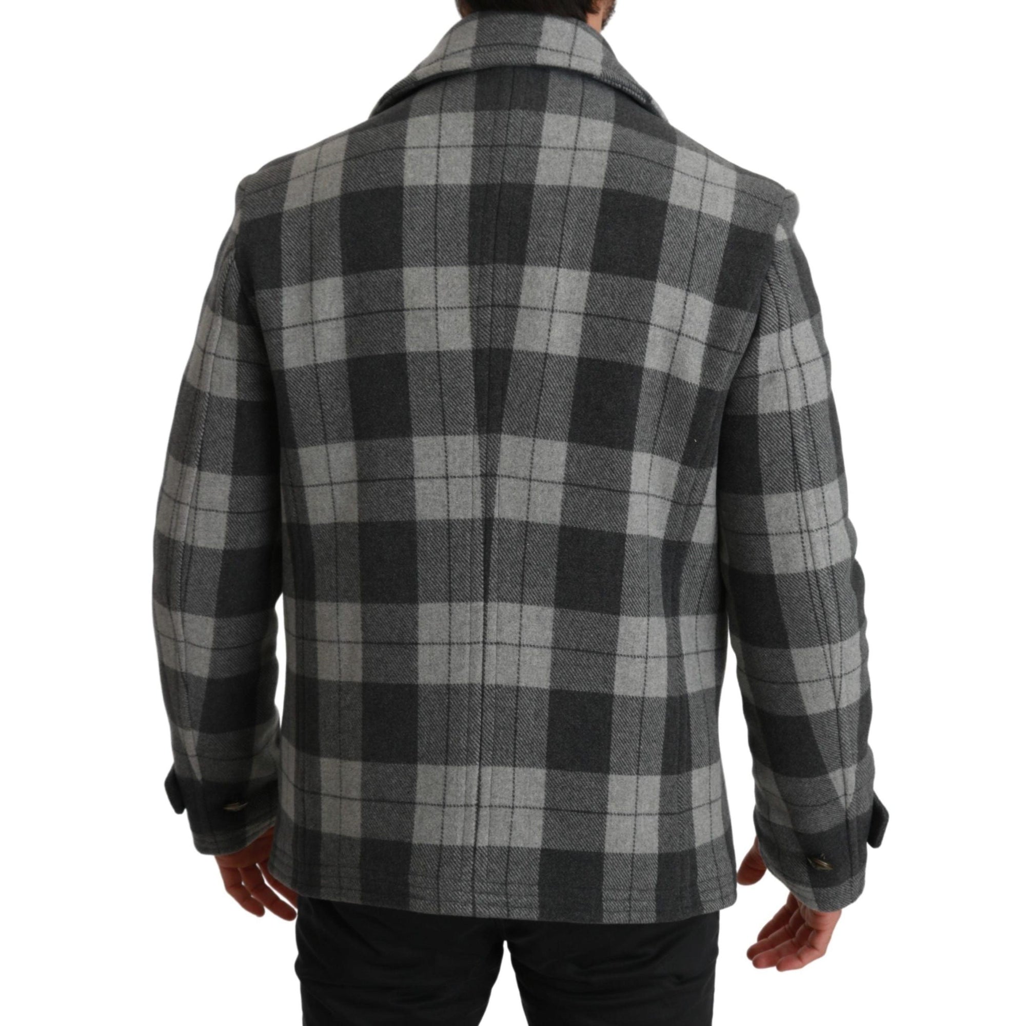 Dolce & Gabbana Elegant Gray Check Double Breasted Coat