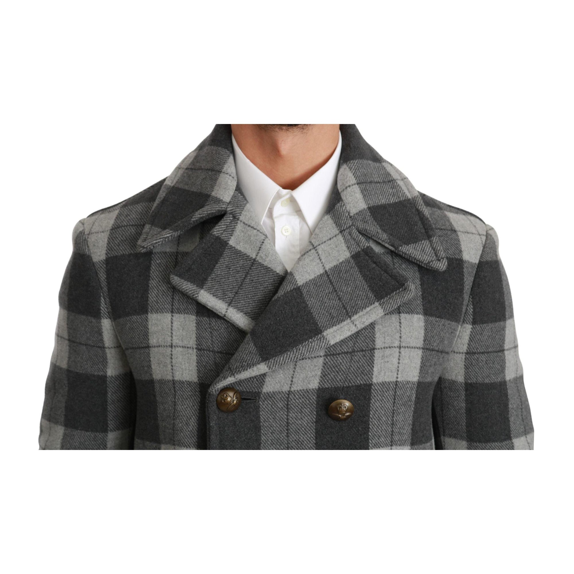 Dolce & Gabbana Elegant Gray Check Double Breasted Coat
