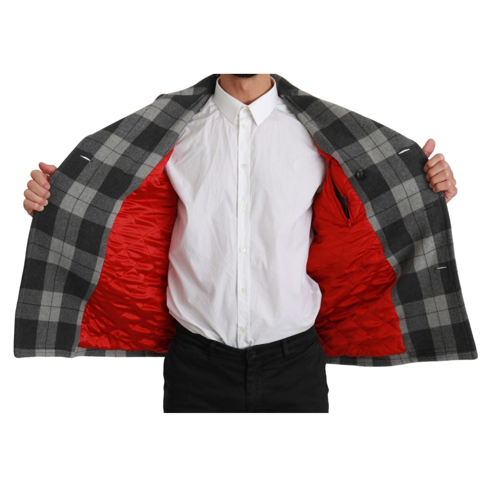 Dolce & Gabbana Elegant Gray Check Double Breasted Coat