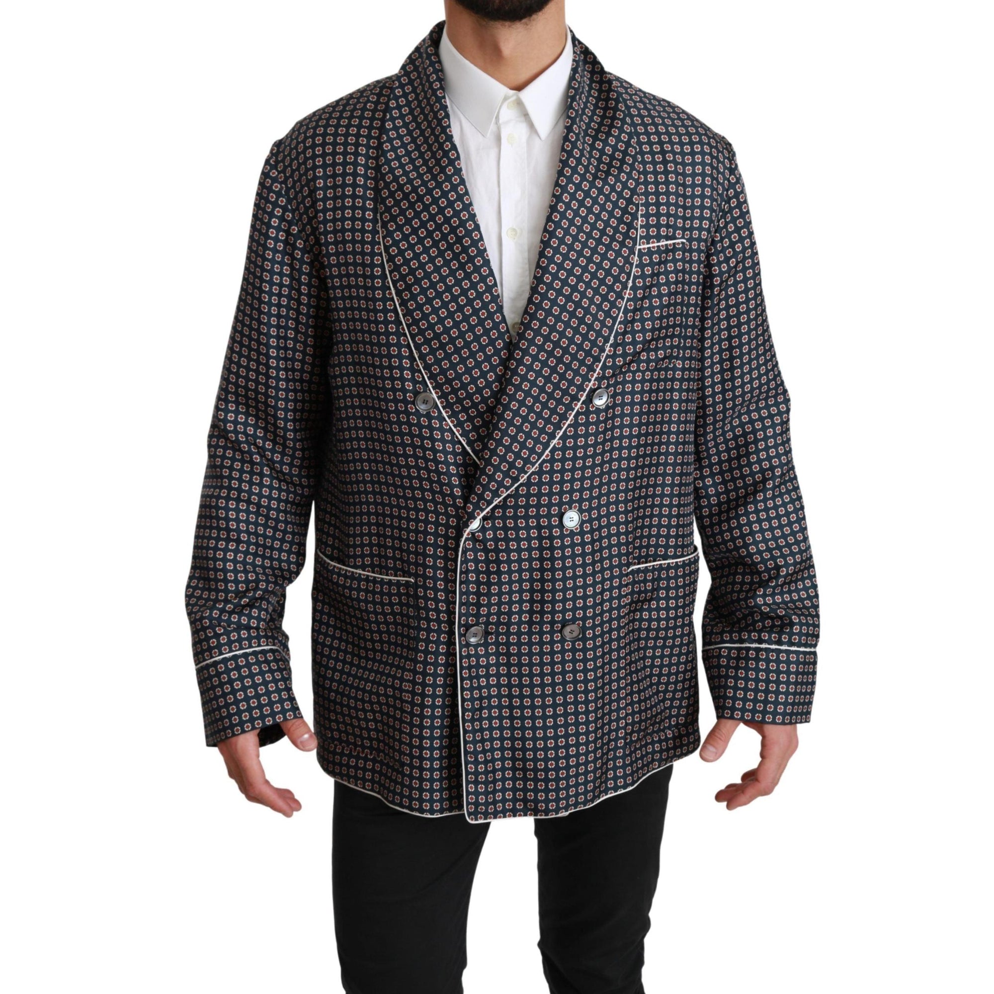 Dolce & Gabbana Elegant Navy Silk Double Breasted Coat