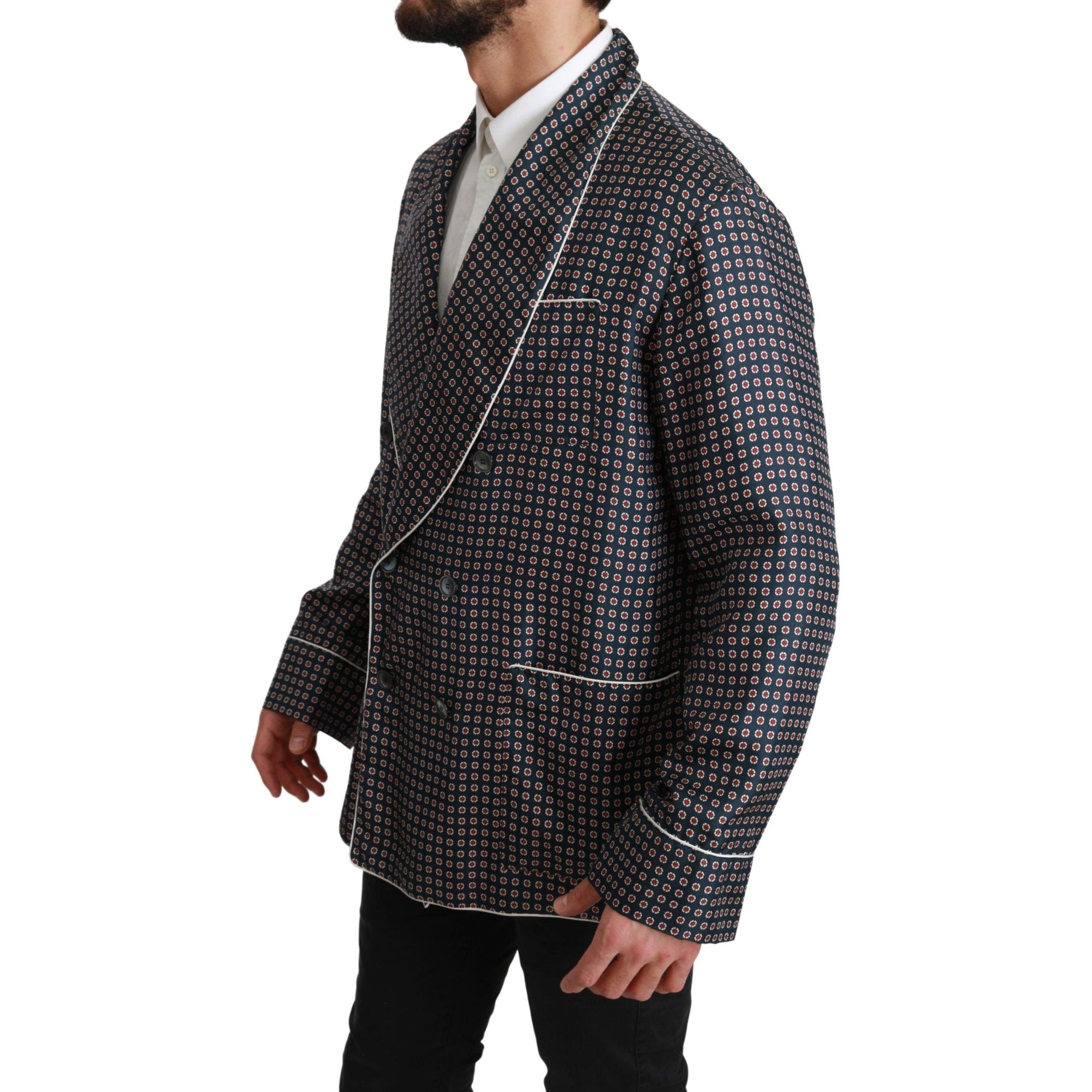 Dolce & Gabbana Elegant Navy Silk Double Breasted Coat