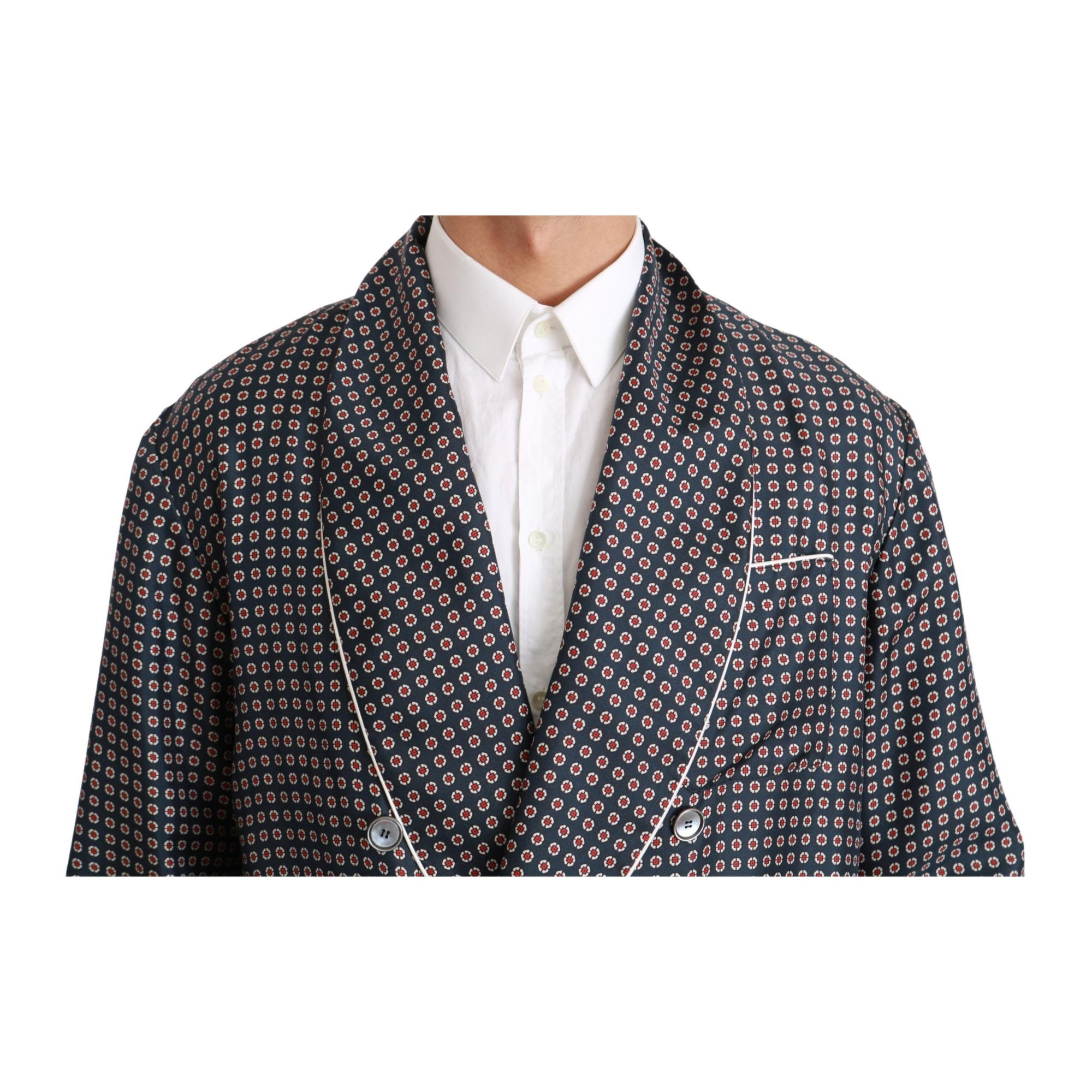 Dolce & Gabbana Elegant Navy Silk Double Breasted Coat