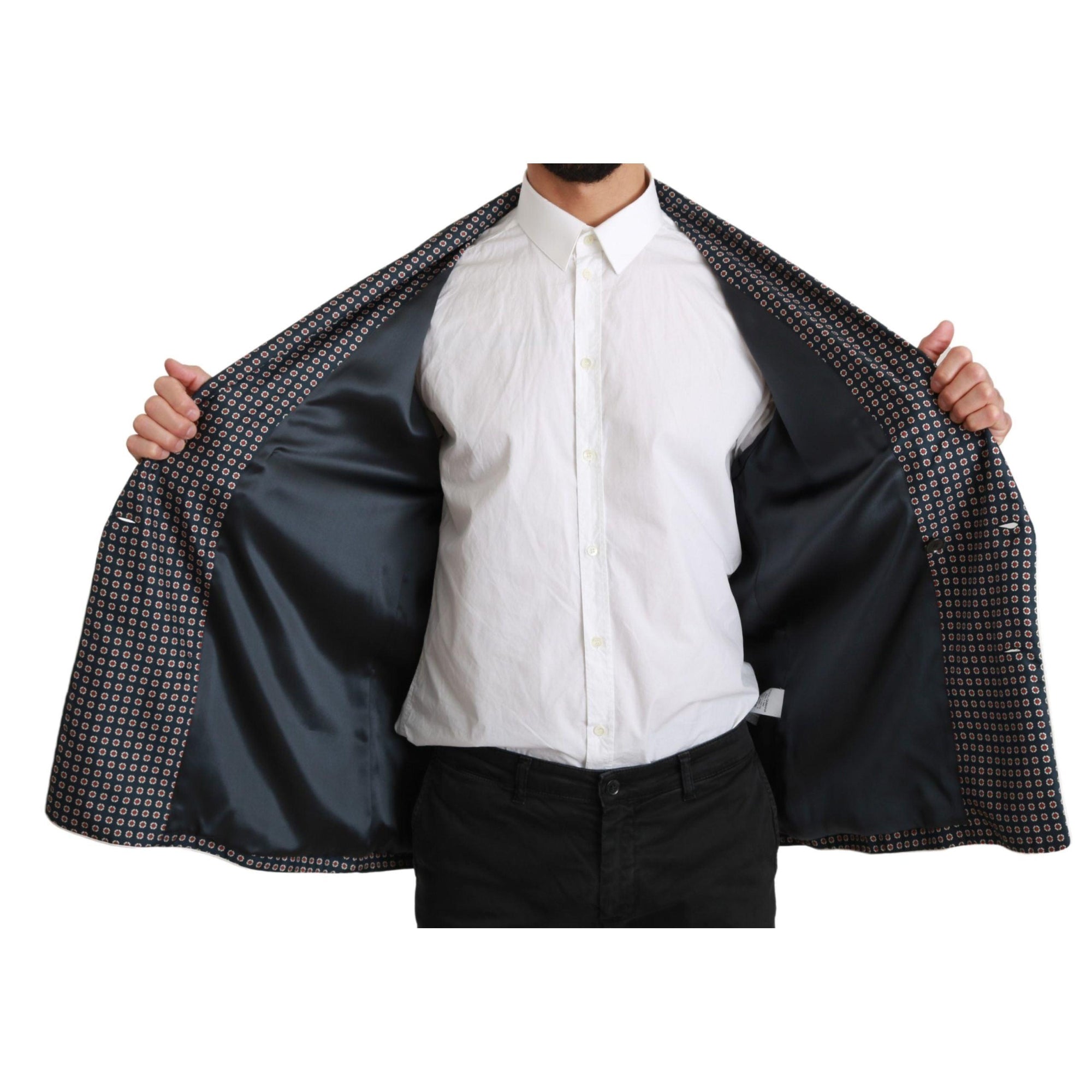 Dolce & Gabbana Elegant Navy Silk Double Breasted Coat