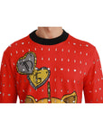 Dolce & Gabbana Elegant Red Crystal-Embellished Pullover Sweater