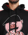 Dolce & Gabbana Elegant Black Hooded Sweater with Multicolor Motif