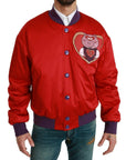 Dolce & Gabbana Vibrant Red Bomber Jacket with Multicolor Motif