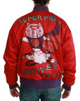 Dolce & Gabbana Vibrant Red Bomber Jacket with Multicolor Motif