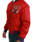 Dolce & Gabbana Vibrant Red Bomber Jacket with Multicolor Motif
