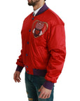 Dolce & Gabbana Vibrant Red Bomber Jacket with Multicolor Motif