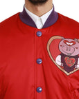 Dolce & Gabbana Vibrant Red Bomber Jacket with Multicolor Motif