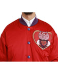 Dolce & Gabbana Vibrant Red Bomber Jacket with Multicolor Motif