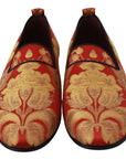 Dolce & Gabbana Rose Gold Brocade Loafers Slide Flats