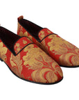 Dolce & Gabbana Rose Gold Brocade Loafers Slide Flats