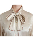 Dolce & Gabbana Elegant Beige Silk Satin Blouse with QUEEN Embroidery