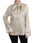 Dolce & Gabbana Elegant Beige Silk Satin Blouse with QUEEN Embroidery