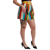 Dolce & Gabbana Multicolor Striped High-Waist Shorts